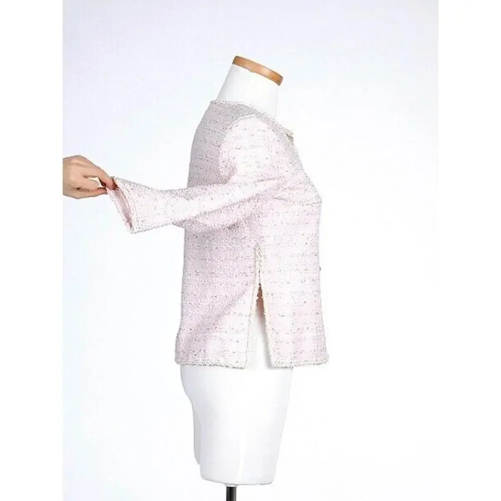 2010 CHANEL 10P Tweed Pink JACKET BRADED TRIM CC buttons FR-38